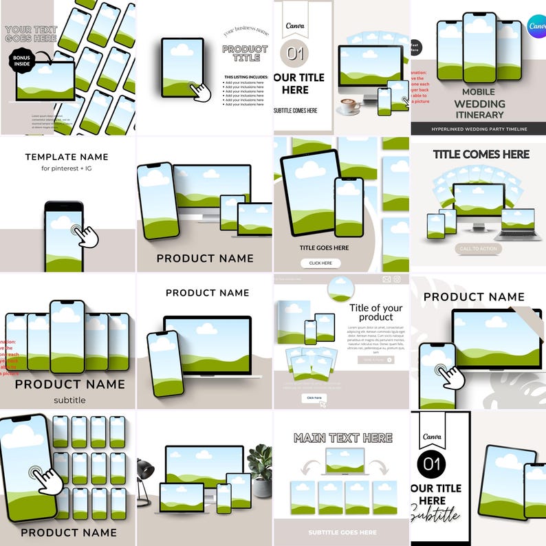 250 Canva Device Mockup Bundle Phone Laptop Book Digital Templates