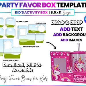 Party Favor Box SVG Kids Activity Box Template Cricut Box SVG Printable Favor Template