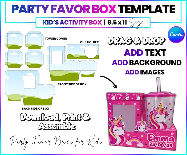 Party Favor Box SVG Kids Activity Box Template Cricut Box SVG Printable Favor Template