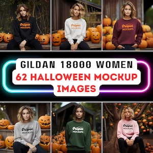 Gildan 18000 Mockup Bundle: Fall & Halloween Women&#39;s Sweatshirt (Digital Download)