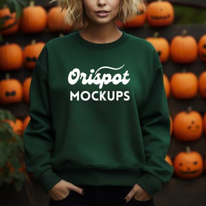 Green Gildan 18000 Sweatshirt Halloween Mockup (PNG or JPG Digital File)