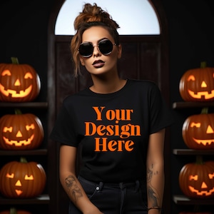 Gildan 64000 Mockup Black Halloween Gildan 64000 Mockup Gildan Tshirt Mockup Trendy Female Model Mockup Black Gildan 64000 Halloween Mockup