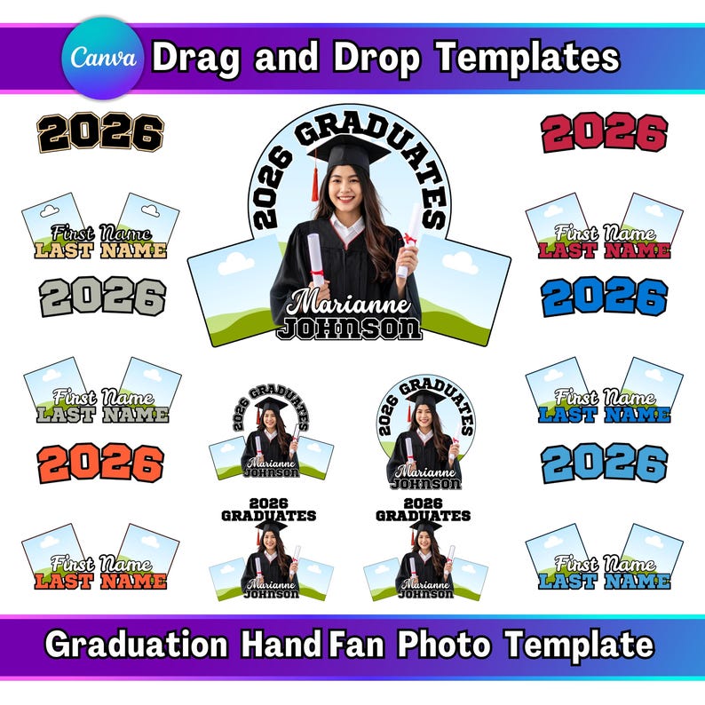 Graduation Photo Fan Template 2026 Paddle Fan Bundle Canva Template ...