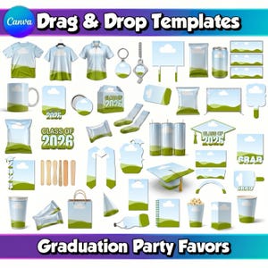 Graduation Party Favor Bundle Canva Templates Editable Grad Party Decor