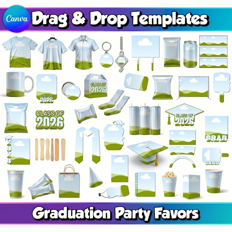 Graduation Party Favor Bundle Canva Templates Editable Grad Party Decor
