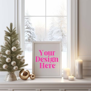 Christmas Frame Mockup: White Wood Frame (Digital Download)