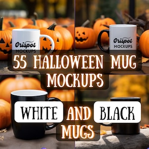 55 Halloween Mug Mockups: Black & White 11oz Mug (Digital Download)