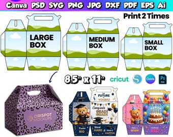 DIY Gable Box Template Bundle SVG Cricut Silhouette Cut Files Wedding Party Birthday Favor Treat Handle Papercraft Digital Crafting Projects
