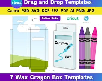 Plantilla de caja de crayones de cera de 7 tamaños Plantilla de caja de crayones Canva Plantilla de caja de cera Plantilla de caja de color Plantilla de caja de color de lápiz Plantilla de caja de crayones de cera SVG