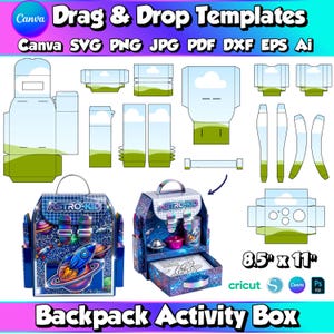 DIY Barn Ryggsäck Aktivitetslåda Mall SVG Ryggsäck Handtag Box Kit Krita Hållare Födelsedag Godis Godisask Bubblor Godisask SVG Arkiv