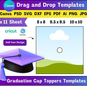 3 Size Graduation Cap Topper Template Canva Graduation Cap Topper Template Graduation Cap SVG Blank Graduation Cap Topper DIY Cap Topper SVG