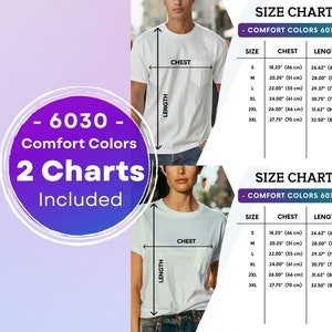 Comfort Colors 6030 Größentabelle Mockup: Unisex T-Shirt (2 JPGs)