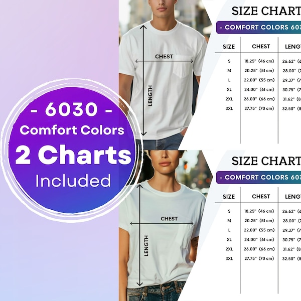 Comfort Colors 6030 Size Chart Comfort Colors Men and Women Size Chart Tshirt Size Chart Unisex Size Chart Size Chart Mockup 6030 Size Chart