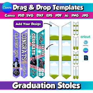 6 tailles Modèle d'étole de remise des diplômes modifiable Canva Étole de remise des diplômes par sublimation PNG Modèle vierge étole SVG PDF