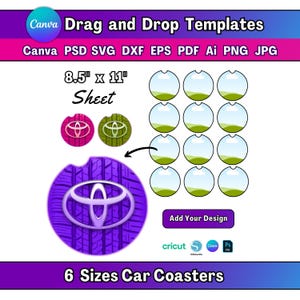 6 Car Coaster Template Bundle Canva Car Coaster Templates Coaster Wrap Template Wrap SVG Car Coaster PNG