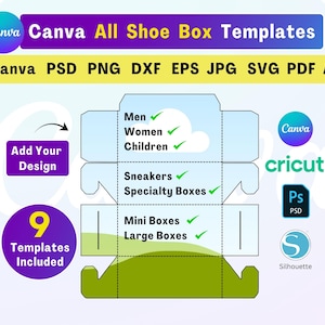 9 Shoe Box Template Bundle Canva Shoes Boxes Templates Sneaker Box Template Large and Small Box Template Sublimation Shoe Boxes Shoe Box SVG