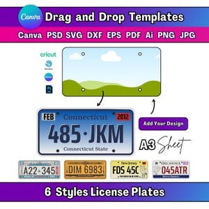 6 Styles Car License Plate Template Canva License Plate Template License Plate Frame License Plate SVG Drag & Drop Template License Plate