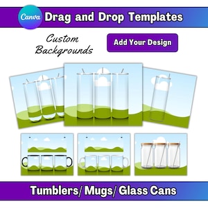 Canva Tumbler Mockup Bundle: 20 Oz Skinny Tumbler, Mugs, Glass Cans, Speaker tumbler Mockups (Digital Download)