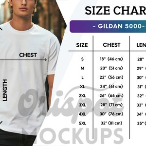 Gildan 5000 Size Chart Gildan 5000 Men and Women Size Chart White T-Shirts Sizes Chart
