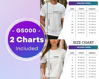 Gildan 5000 Size Chart Gildan 5000 Men and Women Size Chart White T-Shirts Sizes Chart Unisex Size Chart Mockup 5000 Size Chart White Mockup