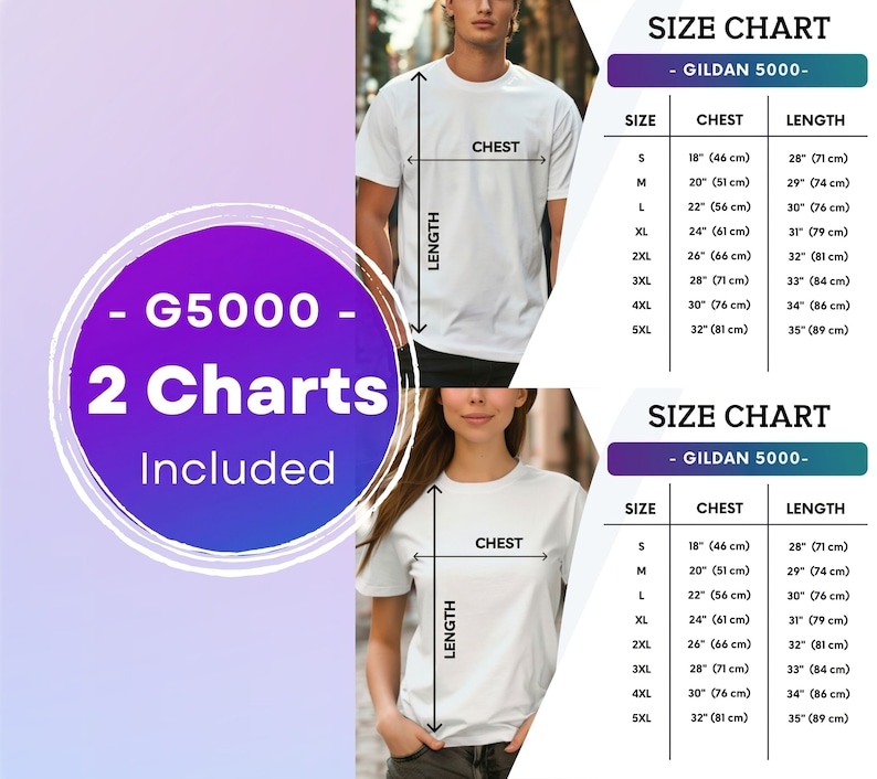 Gildan 5000 Size Chart Gildan 5000 Men and Women Size Chart White T-Shirts Sizes Chart