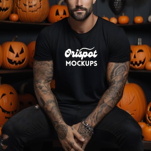 Halloween Shirt Mockup: Bella Canvas 3001 Black Tshirt (Digital File)