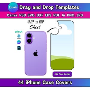 44 modelos de capas para iPhone no Canva, em 44 tamanhos diferentes, para impressão via sublimação (download digital)