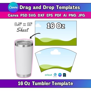 Plantilla para envolver vasos de 16 oz (Canva) Plantilla para vaso delgado Plantilla para vaso acrílico de 16 oz Plantilla para vaso cónico de 16 oz Vaso de 16 oz SVG PNG