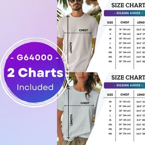 Gildan 64000 Größentabelle Gildan 64000 Herren und Damen Größentabelle Weiß T-shirts Größentabelle Unisex Größentabelle Mockup 64000 Size Charts Mockup