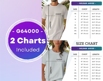 Gildan 64000 Size Chart Gildan 64000 Men and Women Size Chart White T-shirts Sizes Chart Unisex Size Charts Mockup 64000 Sizes Charts Mockup