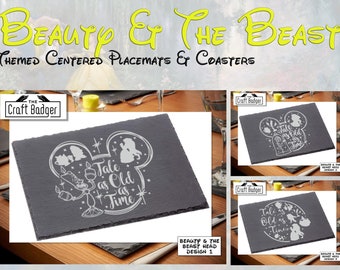 Beauty & The Beast Centred Design. Disney Themed Placemat. Placemats and Coasters Personalised Slate Placemats Engraved Gift Dinning Set.