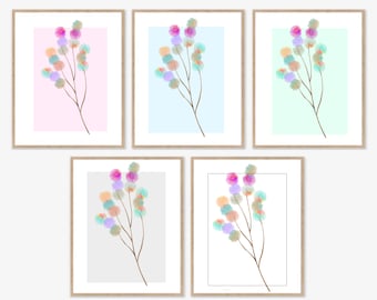 Bunte Blume Linie Kunst 5er-Set Druck abstrakte minimalistische Wand Druck Instant Download Blatt Drucke, Aquarell Wand Dekoration Geschenk