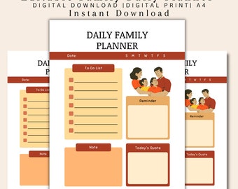 Family Schedule Printable, Family Calendar, Daily Family Schedule,  A4, A5 and Letter, Instant Download