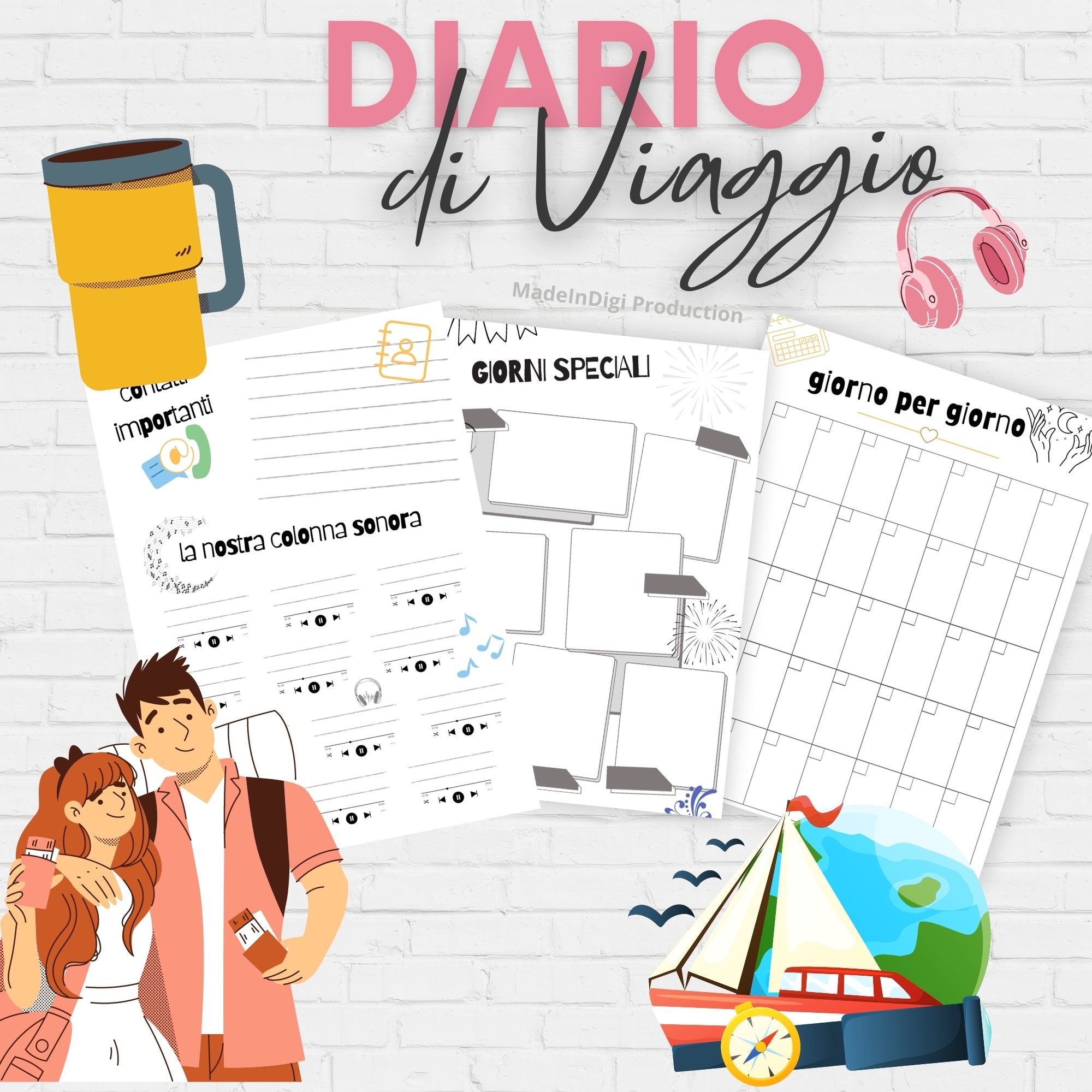 Diario Di Viaggio Di Coppia Da Compilare. PDF E Digitale. Travel Journal  per Coppie Di Viaggiatori, Famiglie E Amanti Dei Viaggi. 