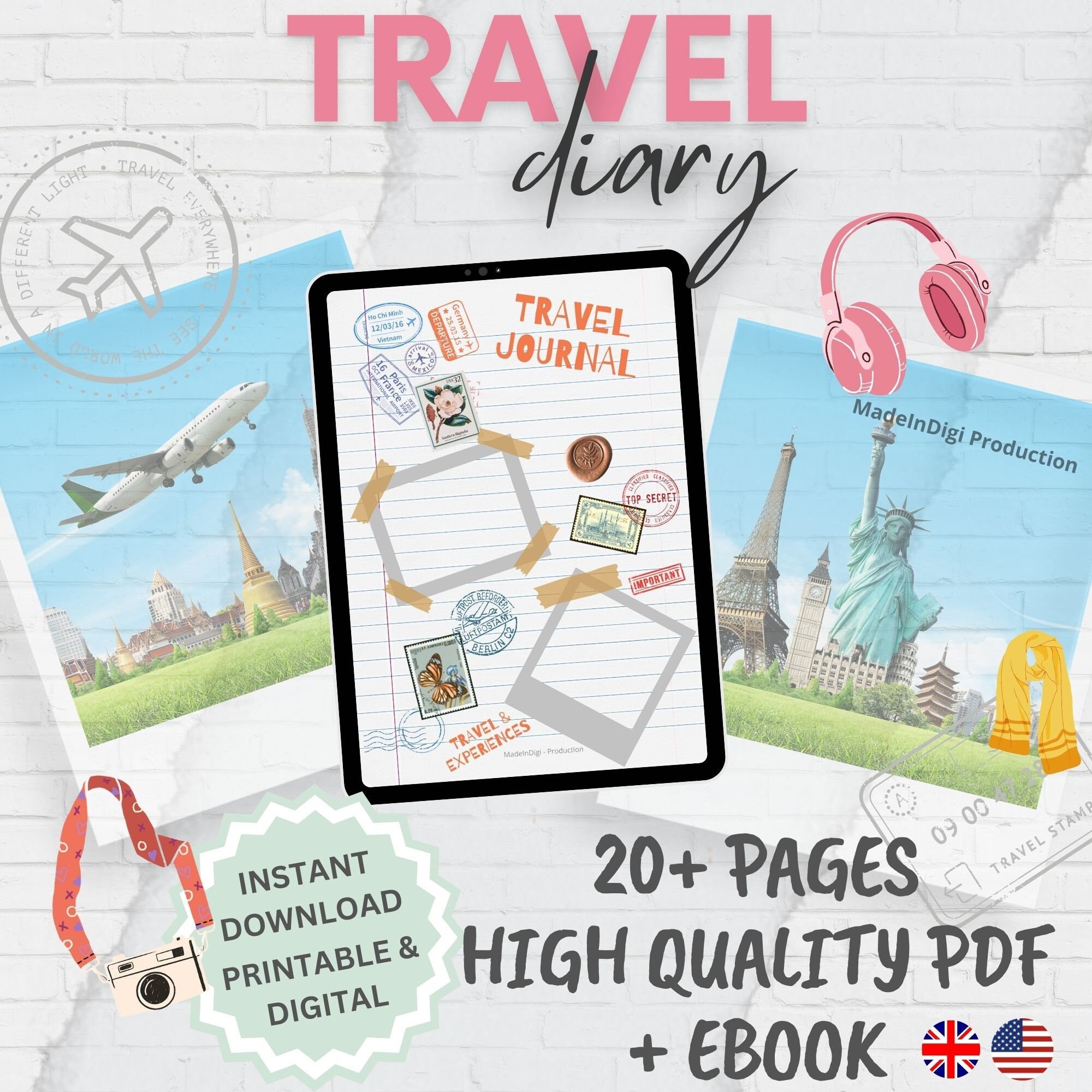 Travel Journal for Couples & Families, Travel Scrapbook, Holiday