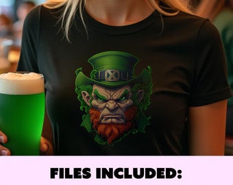 Angry Leprechaun PNG, St. Patrick's Day Transparent Design, Irish Mascot Art, Celtic Digital Download, Sublimation T-Shirt Design