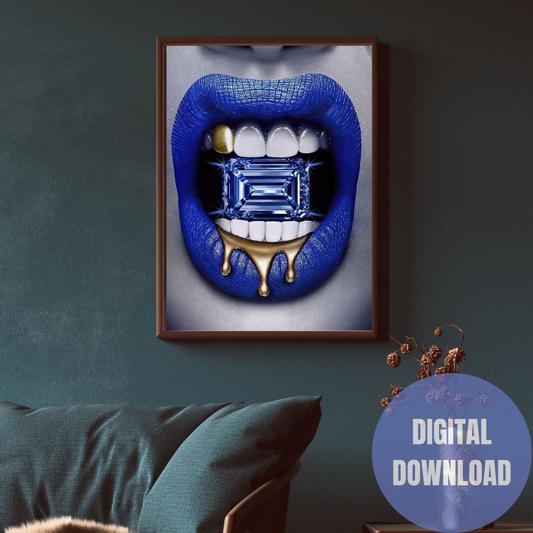 Printable Wall Art Diamond Lips Gold Lips Lips Printable Fashion Wall Decor Millionaire Lips