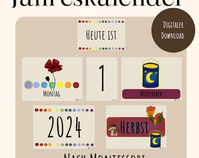 Unendlicher Kalender zum Lernen der Zeit, auch für Jahreszeitentisch im