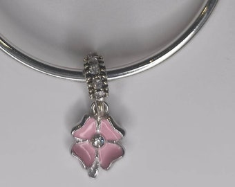 Charm bracelet, pink clover pendant
