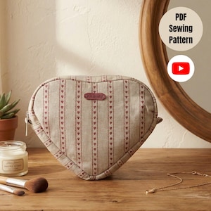 boxy bag sewing pattern: Heart Tote Bag , Video Tutorial, bag sewing pattern pdf, zipper pouch, sewing patterns for beginners