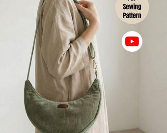 Naaipatroon halve maan, crossbodytas halve maan, hobo-schoudertas, eenvoudig doe-het-zelf-pdf-patroon voor beginners, tas naaipatroon