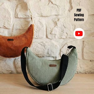 Patrón de costura para bolso de media luna, bolso de hombro, bolso cruzado, tamaño A4 y carta estadounidense + instrucciones detalladas, bricolaje para principiantes.