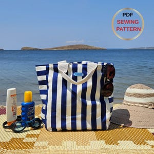 Tote Bag Sewing Pattern, Summer Tote Bag, everyday purse, canvas tote bag, gusseted bag, shopping bag pattern, zipper closure, pdf download