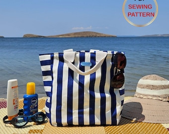 Tote Bag Sewing Pattern, Summer Tote Bag, everyday purse, canvas tote bag, gusseted bag, shopping bag pattern, zipper closure, pdf download