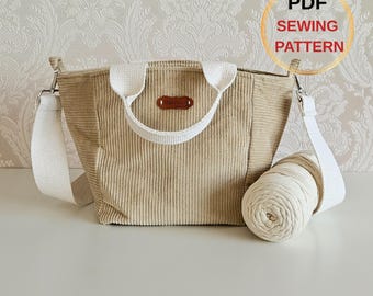 PDF-patroon draagtas voor dagelijks gebruik | Zelfstudie schoudertasje naaien | Kleine reistas | Doe-het-zelf stoffen handtas | Direct downloaden
