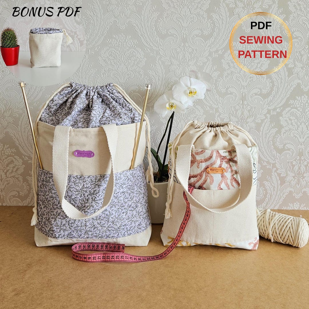 Drawstring Bag Pattern, Bag Sewing Pattern, Bucket Bap, Two Size ...
