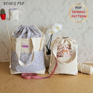 Drawstring bag pattern, bag sewing  pattern, bucket bap, two size, beginner bag pattern, digital products, patterns