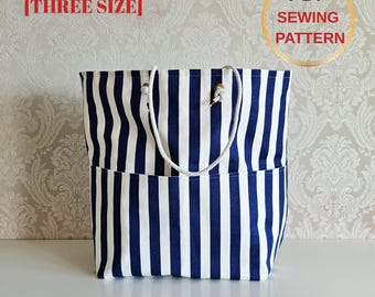 Shopping Tote Bag PDF Pattern in 3 Sizes | Market Bag Sewing Tutorial | Easy Shoulder Bag for Beginners | Instant Digital Download