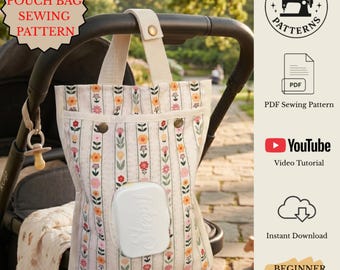 Diaper and Wipes Pouch PDF Sewing Pattern, Clutch Wet Wipe Case, Baby organizer Bag, Beginner Friendly, Video Tutorial, New Mom Gift