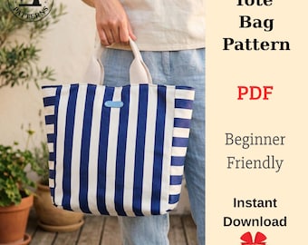 Canvas draagtaspatroon, pdf-naaipatroon | Boodschappentas met plooien en ritssluiting | Dagelijkse portemonnee DIY | (A4/A0 US Letter)